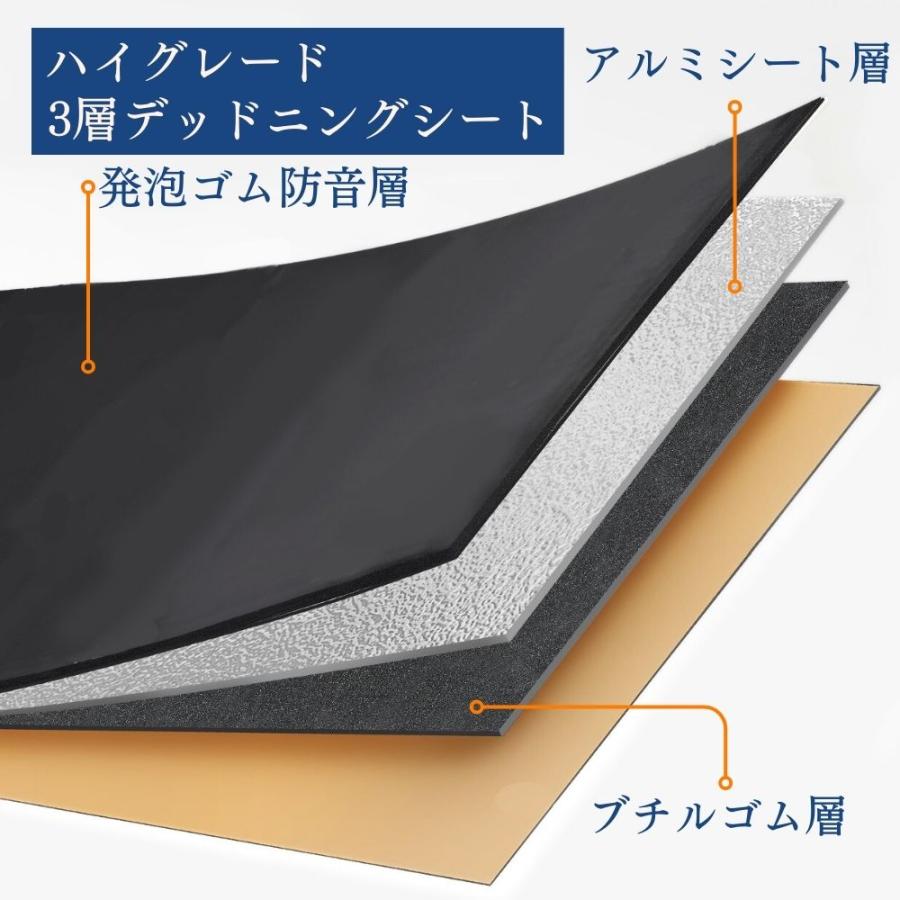 デッドニング デッドニングシート 3層構造  制振材 防音 吸音シート 音質向上 天井 ロードノイズ低減 静音 断熱 390×245mm 厚さ5mm 12枚入り アルミ |  | 02