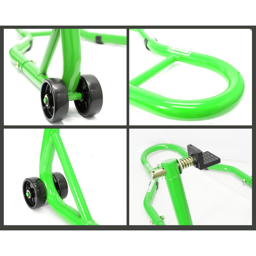 バイクスタンド フロント リア メンテナンススタンド 高さ調整 リア L型2台セット 前輪 後輪 緑 グリーン 説明書付き |  | 13