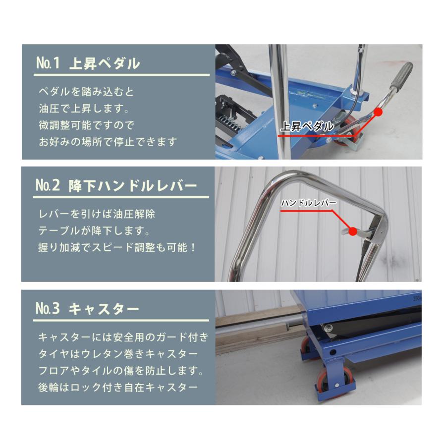 リフトテーブル 油圧式 150kg テーブルリフト 高揚程タイプ 昇降台車 油圧台車 最高1250mm 52409【1年保証】｜stepforward｜04