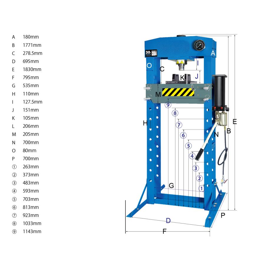 油圧プレス 30t ショッププレス エアー 手動 メーター付 (1年間保証付き)プレス機 自動車 バイク 整備 鉄板の歪み修正 30ton 30トン 52410 プレス機 |  | 02
