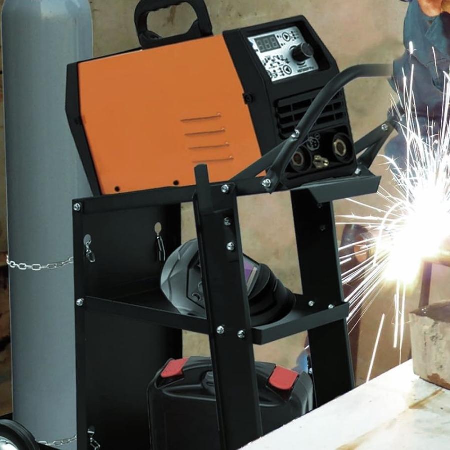 ウェルダーカートボンベカート ウェルディングカート  黒 溶接機移動台 溶接機台 耐荷重約90kg 固定用チェーン ステー 3段トレー ワゴン |  | 08