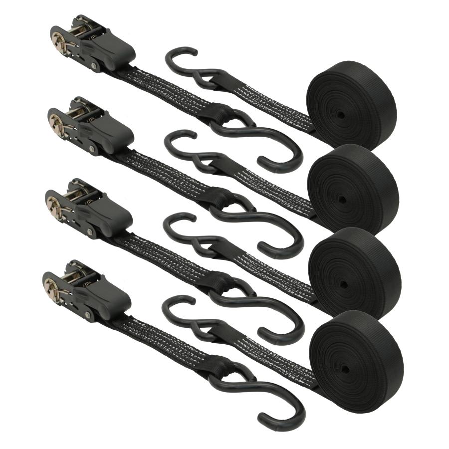 タイダウンベルト ラチェット式 ラッシングベルト 長さ4.5ｍ×幅25mm 最大荷重500kg トランポ バイク 荷締めベルト 4個セット 52608 |  | 06