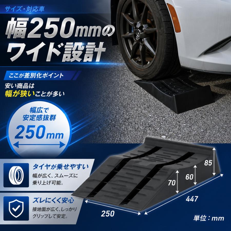 ワイド タイヤスロープ 大型車OK ローダウン車対応 カースロープ 幅250mm 2個セット 耐荷重8トン アゲレール TD1071 |  | 05