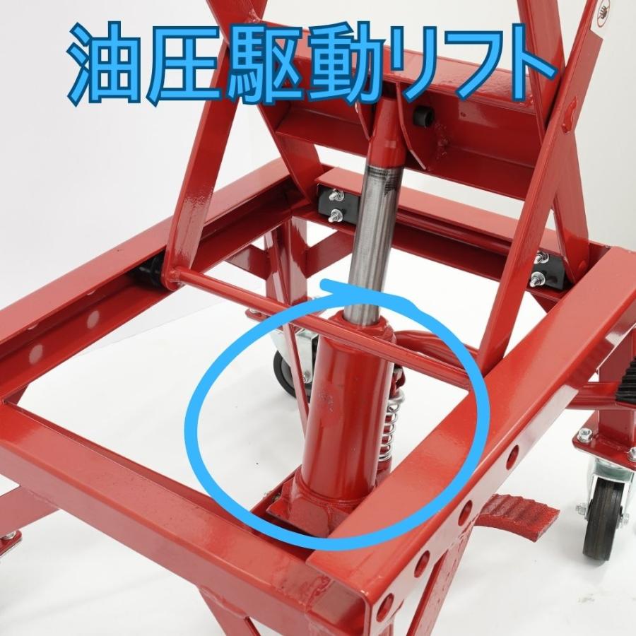 バイクリフト バイクジャッキ 油圧 キャスター付き バイクリフトジャッキ ドーリー バイクリフトテーブル 足踏みペダル式 積載荷量135kg |  | 06