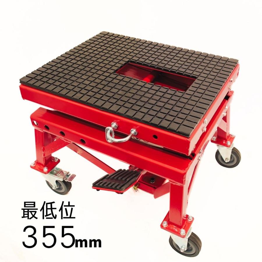 バイクリフト バイクジャッキ 油圧 キャスター付き バイクリフトジャッキ ドーリー バイクリフトテーブル 足踏みペダル式 積載荷量135kg |  | 02