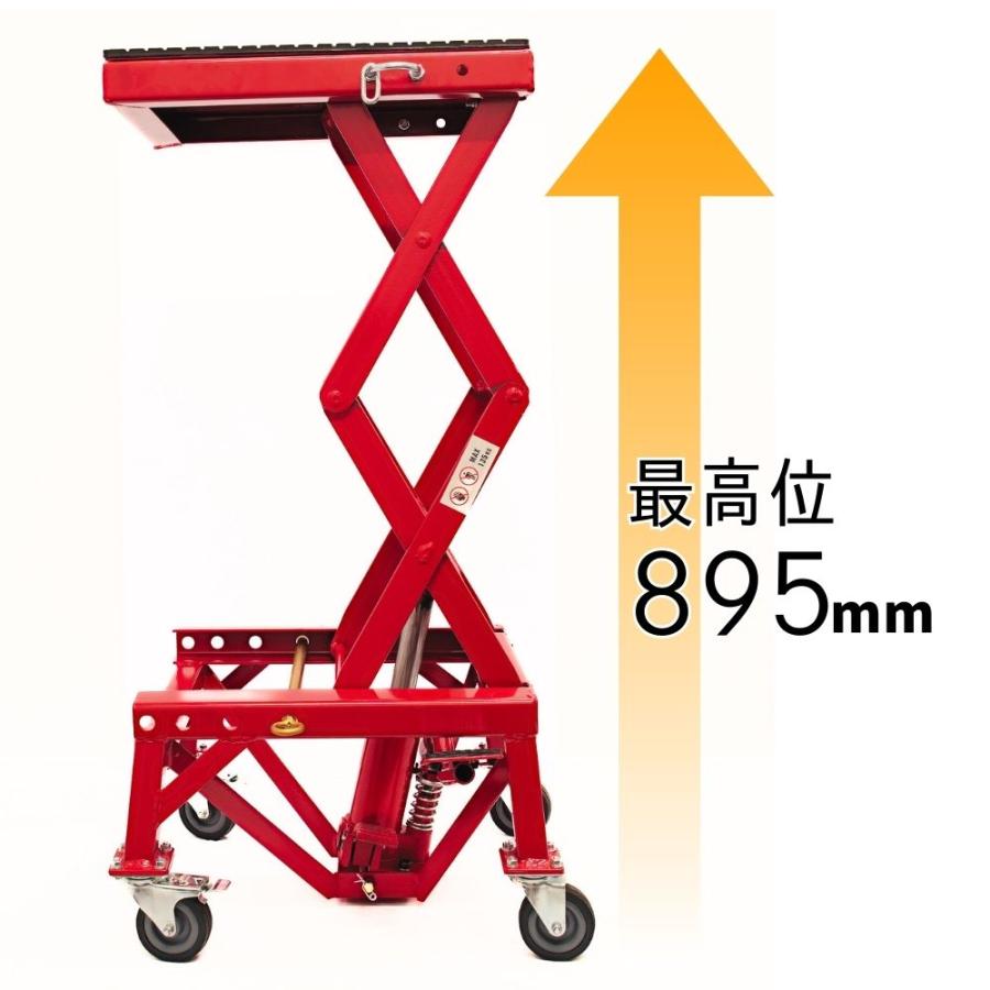 バイクリフト バイクジャッキ 油圧 キャスター付き バイクリフトジャッキ ドーリー バイクリフトテーブル 足踏みペダル式 積載荷量135kg |  | 03