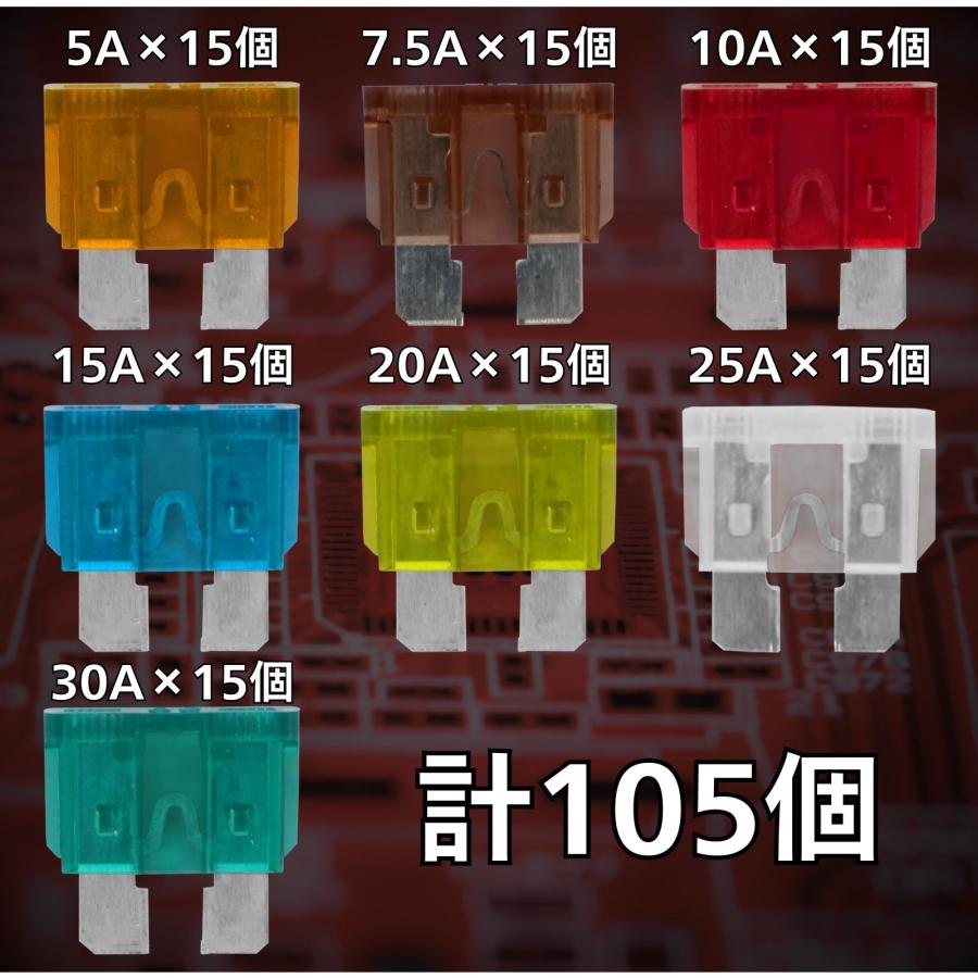 平型ヒューズ セット ブレードスタンダード 7.5A 10A 15A 20A 25A 30A 105個セット 自動車 オートバイ ボート 工業 トラック |  | 02