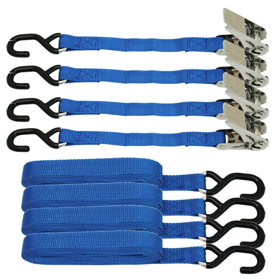 荷物固定ベルト タイダウンベルト トラック 荷台ベルト ラチェット式 ワンタッチステンレススチール製 荷締め 5M 車 ツーリング 色 青 4個セット |  | 01