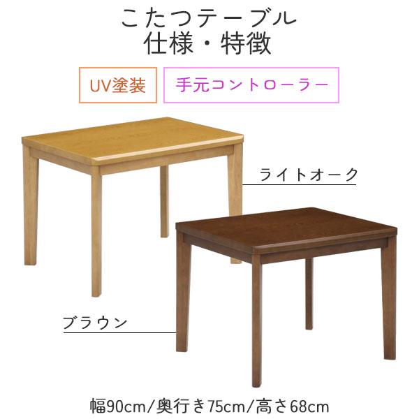 ハイタイプこたつ 高脚こたつ ダイニングこたつ こたつテーブル こたつ コタツ テーブル 幅90cm 木製 UV塗装 シンプル 栓柄転写｜stepone2008｜02