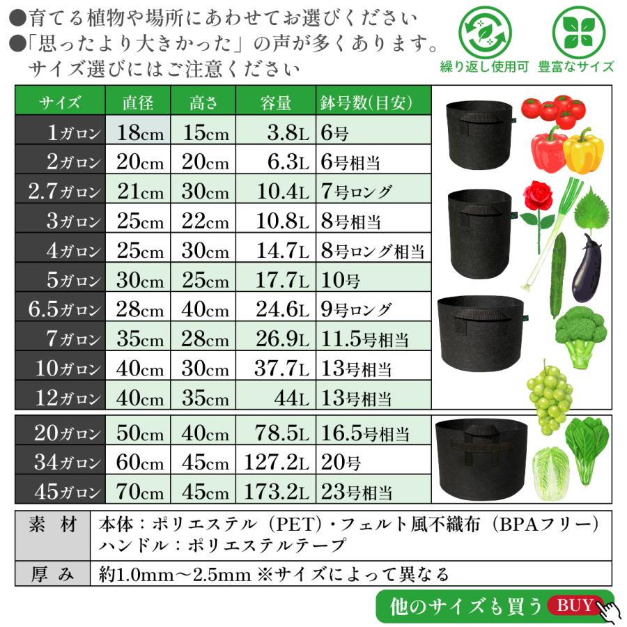 不織布プランター 2ガロン 5個 不織布プランター 6.5号鉢 20x20 植木鉢 大型 軽量 深鉢 フェルト 布鉢 家庭菜園 ベランダ菜園 ハーブ 黒 爆買 | ブランド登録なし | 14