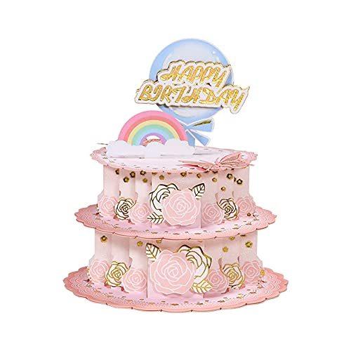 至高 カラフルなケーキ3dポップアップグリーティングカードお誕生日おめでとうグリーティングカード ピンク バースデーカード Materialworldblog Com