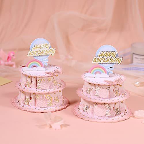 至高 カラフルなケーキ3dポップアップグリーティングカードお誕生日おめでとうグリーティングカード ピンク バースデーカード Materialworldblog Com