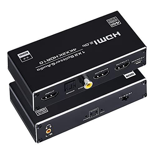 HDMI 分配器 1入力2出力 HDMIスプリッター 1x2 音声分離 4Kx2K HDR「3.5mm音声 同軸  SPDIF音声分離」 HDMI