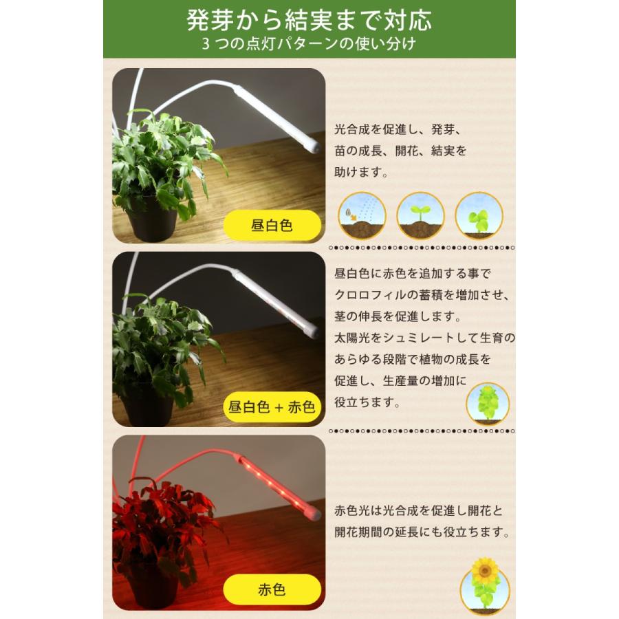 植物育成ライト led ホワイト 3灯 スタンド クリップ タイマー 観葉