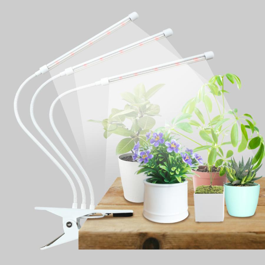 植物育成ライト led ホワイト 3灯 スタンド クリップ タイマー 観葉