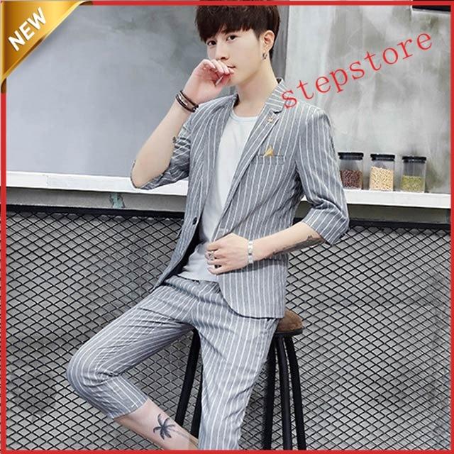 驚きの価格が実現！ ストライプサマースーツ セットアップ7分袖