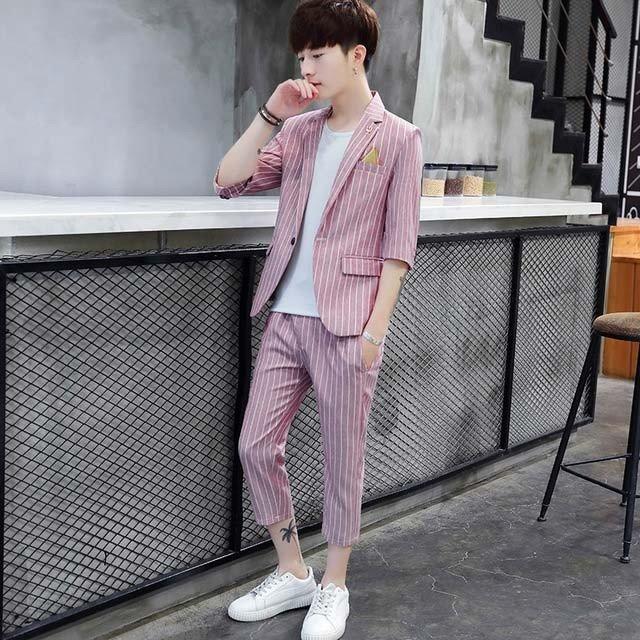 驚きの価格が実現！ ストライプサマースーツ セットアップ7分袖