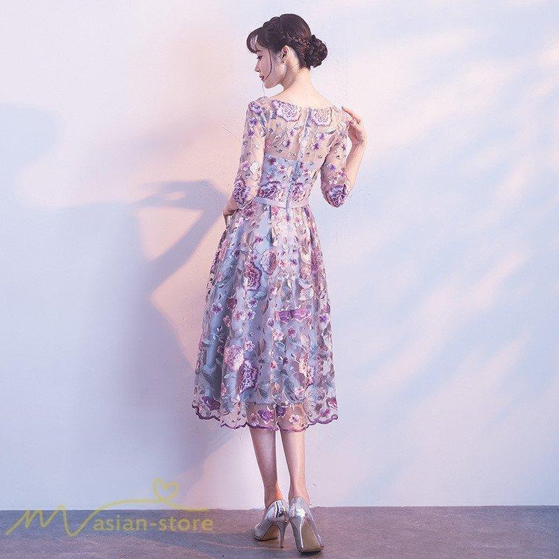 パーティードレス 10代 代 30代40代 ワンピース おしゃれ フォーマル お呼ばれ 花柄 結婚式 きれいめ 袖あり 膝下丈 春夏 着痩せ 格安saleスタート