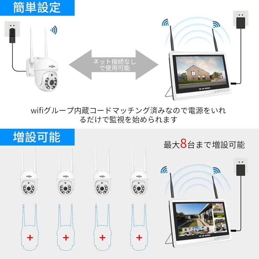 防犯カメラ ワイヤレスHiseeu 12インチLCD液晶モニタ一体型NVR 防犯カメラ ワイヤレスHiseeu 12インチLCD液晶モニタ一体型NVR