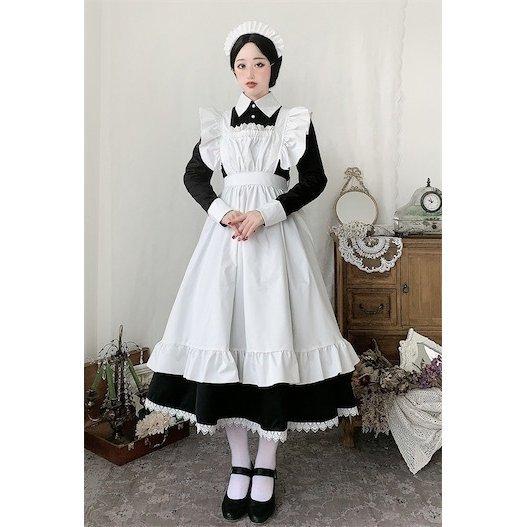 おまけ付 メイド服 レディースロングワンピース 長袖 半袖 仮装ロリータ ゴスロリ コスチューム コスプレ イベント ハロウィン仮装 可愛い 全店2点 Honeymoon Style