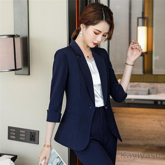 パンツスーツ レディース 七分袖 スカートスーツ パンツ 上下セット 縞柄 フォーマル 夏 春秋 Ol オフィス カジュアル リクルート 就活 面接 Sofrlk ステップストア 通販 Yahoo ショッピング
