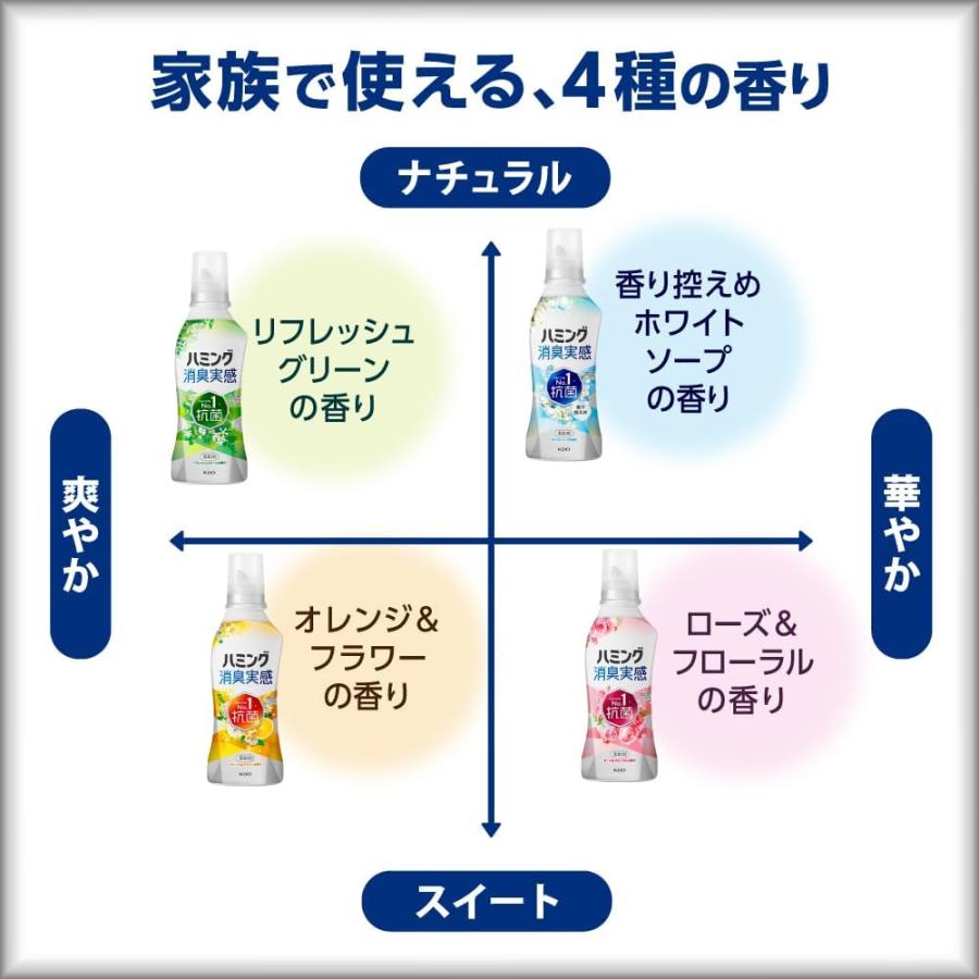 ハミング消臭実感 柔軟剤 つめこみ洗いも、部屋干しも、無敵消臭！ハミング内Ｎｏ．１抗菌 ローズ＆フローラルの香り つめかえ用 2,600ml ×4個セット まとめ買 | Kao | 09