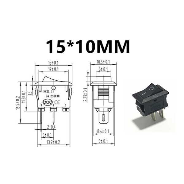 プッシュボタンスイッチ10x15mm 2ピン 3a 100 v kcd1 オン/オフ ボートロッカースイッチ 10x15mm ミニブラック 250個｜sterham0021｜05