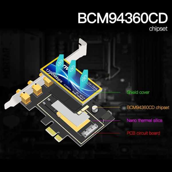 Fenvi-デスクトップpc用のt919pcie wi-fiワイヤレスカードアダプター 1750mbps bcm94360cd macos hackintosh bluetooth 4.0 802.11ac 2.4g/5g｜sterham0021｜04