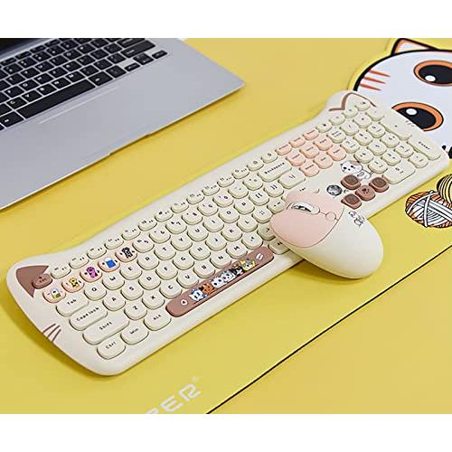 可愛い猫 2.4G USBワイヤレスキーボード マウス マウスパッド セット 女性 子供キーボード おしゃれ カラフルキーキャップ 静音 英語配列 PC、ノートPC対応 (ミ｜sterham0021｜02