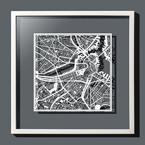 ボストン切り絵地図、白、30x30センチ、オリジナルデザインペーパーアート、アイデアギフト｜sterham0021｜04
