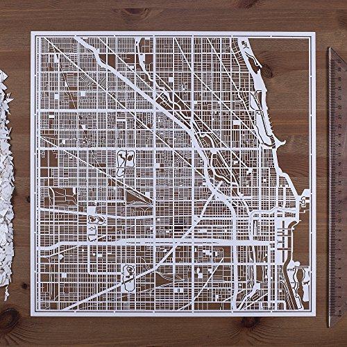シカゴ切り絵地図、白、30x30センチ、オリジナルデザインペーパーアート、アイデアギフト｜sterham0021｜02