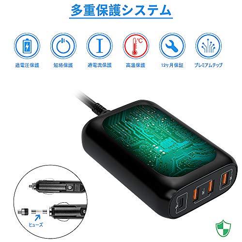 HUNDA シガーソケット usb カーチャージャー 119W 4ポート PD3.0 & QC3.0 車載充電器 Type-Ｃ 65W 車載急速充電器 (USB-C *1 * USB-A *3) 12V/24V車対応 Mac｜sterham0021｜05