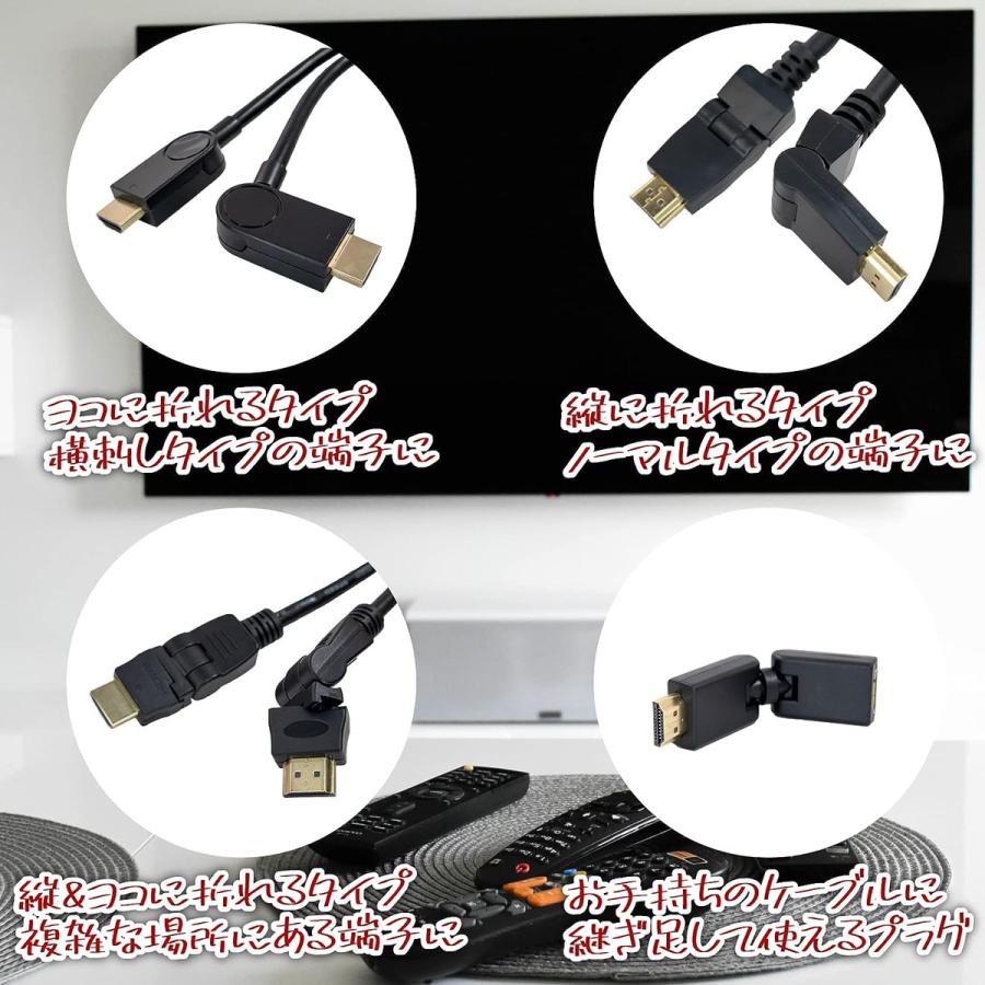 マクサー電機 HDMI ケーブル 2m 差込プラグが前後左右に曲がる 4K対応