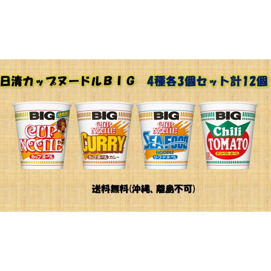 日清食品　カップヌードルＢＩＧ　４種類各３個セット計１２個　人気のアソート　送料無料（沖縄・離島不可）｜stf7563589