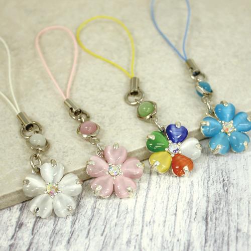 桜 さくら ストラップ ホワイト 白 根付 キャッツアイ ストラップ根付