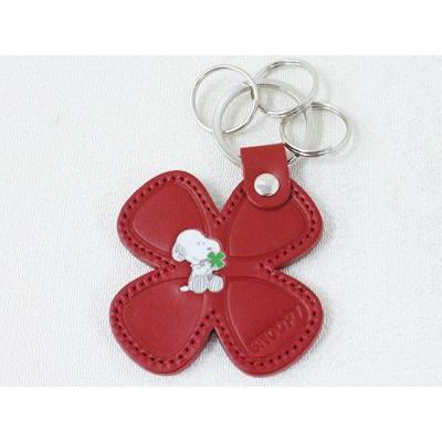 PEANUTS スヌーピー クローバー レザーキーホルダー レッド 赤 革製