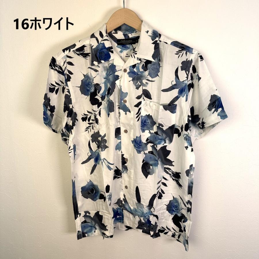 アロハシャツ メンズ 半袖 リバースプリント ブラック ホワイト