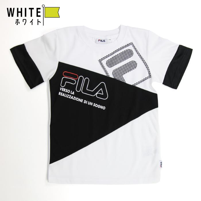 フィラ 半袖 Tシャツ 男の子 小学生 キッズ スクール FILA 子供 学校Ｔ ブランドＴシャツ 子ども スポーツウェア ポリエステル100％ ホワイト ターコイズブルー｜stgall｜02