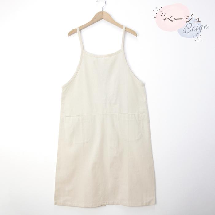 ワンピース エプロン ロング ナチュラル コットン  キャミソール シンプル  キッチン 雑貨 ガーデニング アウトドア BBQ DIY 左右ポケット おしゃれ かわいい |  | 02