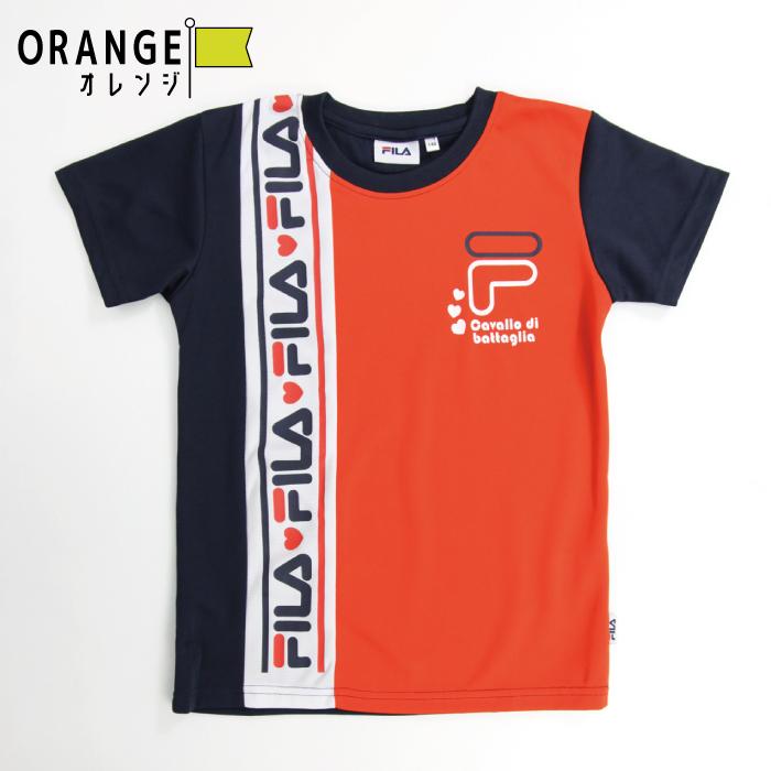 FILAのブルーシャツとオレンジセットアップです