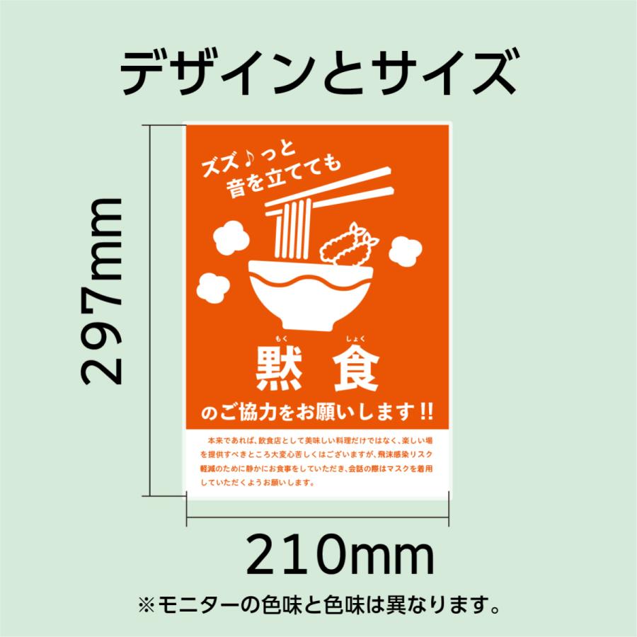 黙食ポスター C-1 飲食店等の壁やテーブルに（ラミネート加工済） A4 4