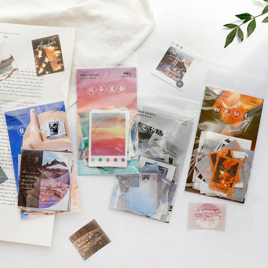 風景画 インスタ風 ステッカー 全8種 シール 絵画 月 星 光 花 デザイン 海外