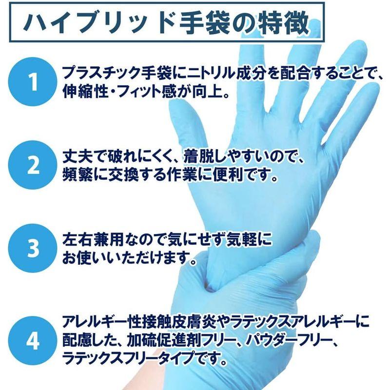 明成 使い捨て手袋 ハイブリッドグローブ ニトリル PVC手袋 (M 100枚入×20箱セット) パウダーフリー ブルー 洗い物 掃除 介護 - 2