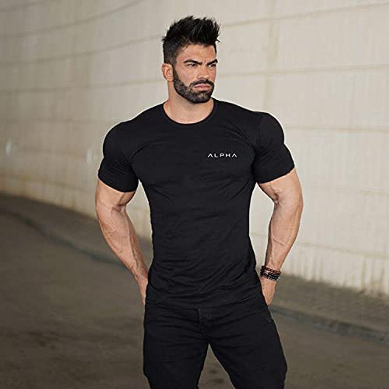 お気にいる ジムtシャツ 半袖 細身 フィットネス トレーニング 筋トレ ストレッチ スポーツ おしゃれ メンズ 速乾性 加圧 Alpha ブラック Supplystudies Com
