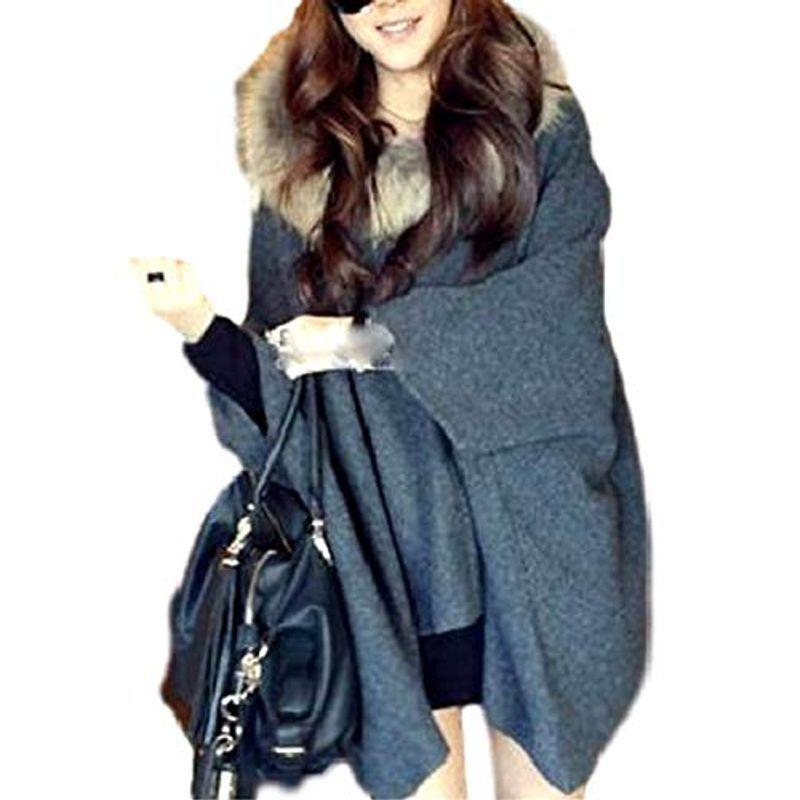 ニブンノイチスタイル ストール 風 マント コート ファー 付き ショール ロング レディース 濃グレー 高品質