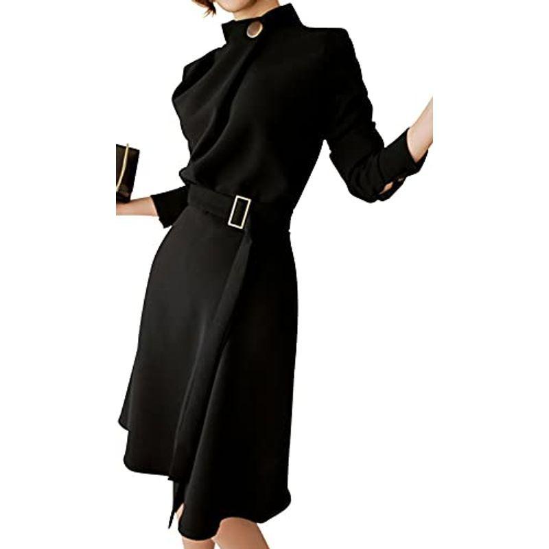 ニーマンバイ 美 シルエット ワンピース ウエストマーク ハイネック スリット ロング ウエスト ベルト付き ウエスト切り替え 襟付き きれ 最安値挑戦