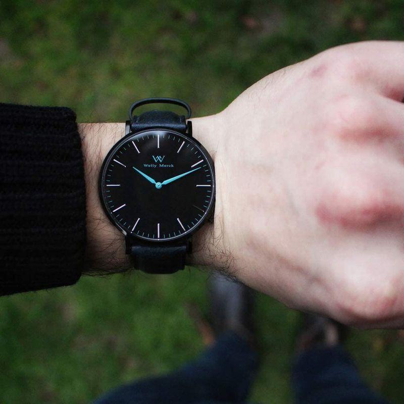 腕時計 メンズ 防水 スイス クォーツ ブラックWelly Merck メンズ 防水 スイス クォーツ ブラックWelly Merck 自分へのご褒美に