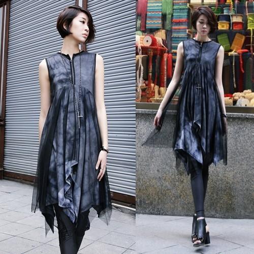 ワンピース チュニック ノースリーブ 膝丈 春 モード系 個性的 40代 ファッション エモ系 レディース Supersport Tn