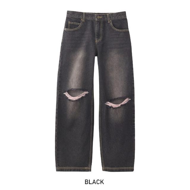 セール X-girl LOW RISE DISTRESSED DENIM PANTS 105244031005 ローライズディストレスデニムパンツ ボトムス 長ズボン 黒 ダメージ加工 ワイド XGIRL正規取扱店