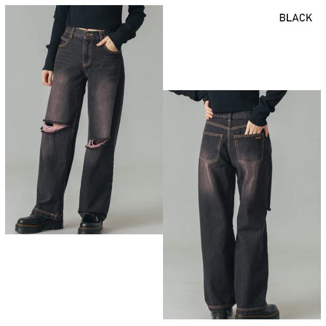 セール X-girl LOW RISE DISTRESSED DENIM PANTS 105244031005 ローライズディストレスデニムパンツ ボトムス 長ズボン 黒 ダメージ加工 ワイド XGIRL正規取扱店